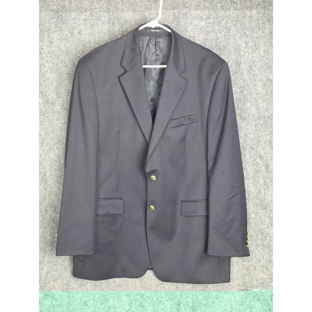 Mens Chaps 44L Navy Blue Wool Blend Blazer Jacket Gold Buttons Classic Business‎